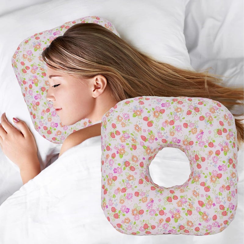 Wuronsa Ear Piercing Pillow for Side Sleepers – O-Shaped Ear Relief Pillow with Ear Hole for CNH, Ear Pain & Pressure Relief (Pink Strawberry) - Image 1